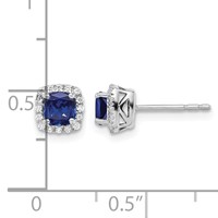 10K White Gold 0.10 Carat Lab Grown Diamond VS SI+ G+ and Created Sapphire Complete Square Halo Post Earrings view 4