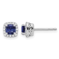 10K White Gold 0.10 Carat Lab Grown Diamond VS SI+ G+ and Created Sapphire Complete Square Halo Post Earrings view 1