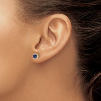 14K Yellow Gold 0.10 Carat Lab Grown Diamond VS SI+ G+ and Created Sapphire Complete Square Halo Post Earrings view 3
