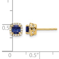 14K Yellow Gold 0.10 Carat Lab Grown Diamond VS SI+ G+ and Created Sapphire Complete Square Halo Post Earrings view 4