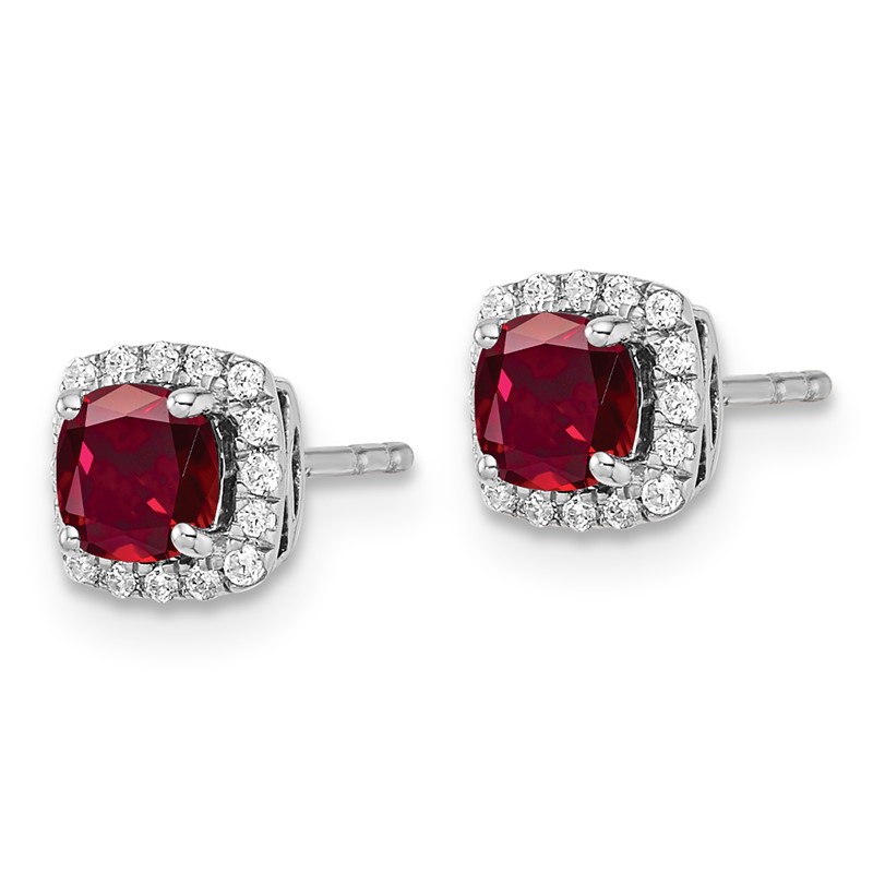 14k 1/10 carat Lab Grown Diamond VS/SI+ G+ and Created Ruby Complete Square Halo Post Earrings