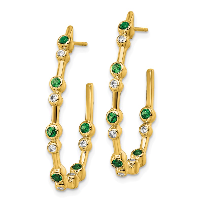True Origin 14k 1/5 carat Lab Grown Diamond VS DEF and Emerald Post Hoop Earrings