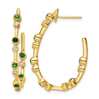 True Origin 14K White Gold 0.20 Carat Lab Grown Diamond VS+ F+ & Emerald Post Hoop Complete Earrings view 1