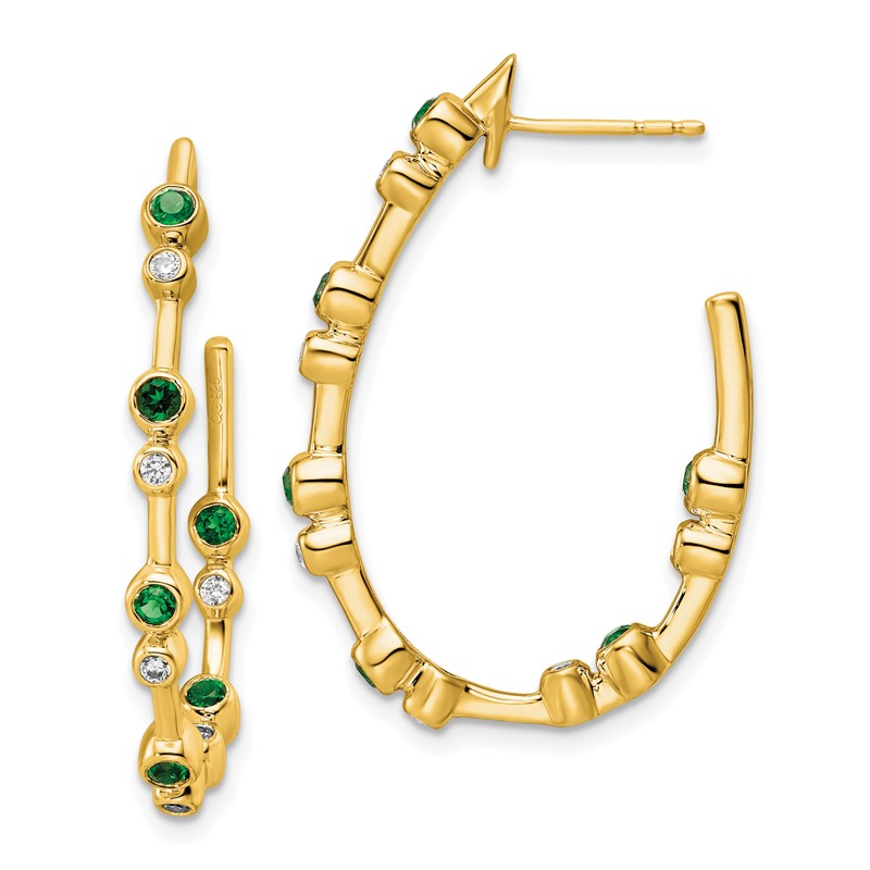 True Origin 14k 1/5 carat Lab Grown Diamond VS DEF and Emerald Post Hoop Earrings