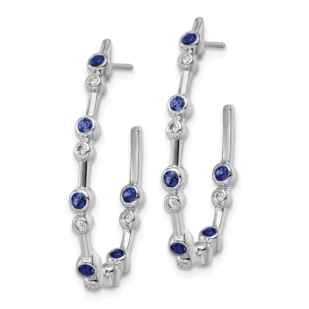 True Origin 14k White Gold 1/5 carat Lab Grown Diamond VS DEF and Blue Sapphire Post Hoop Earrings (EM8616-SA-018-WLD)