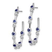 True Origin 14K White Gold 0.20 Carat Lab Grown Diamond VS+ F+ & Blue Sapphire Post Hoop Complete Earrings view 2