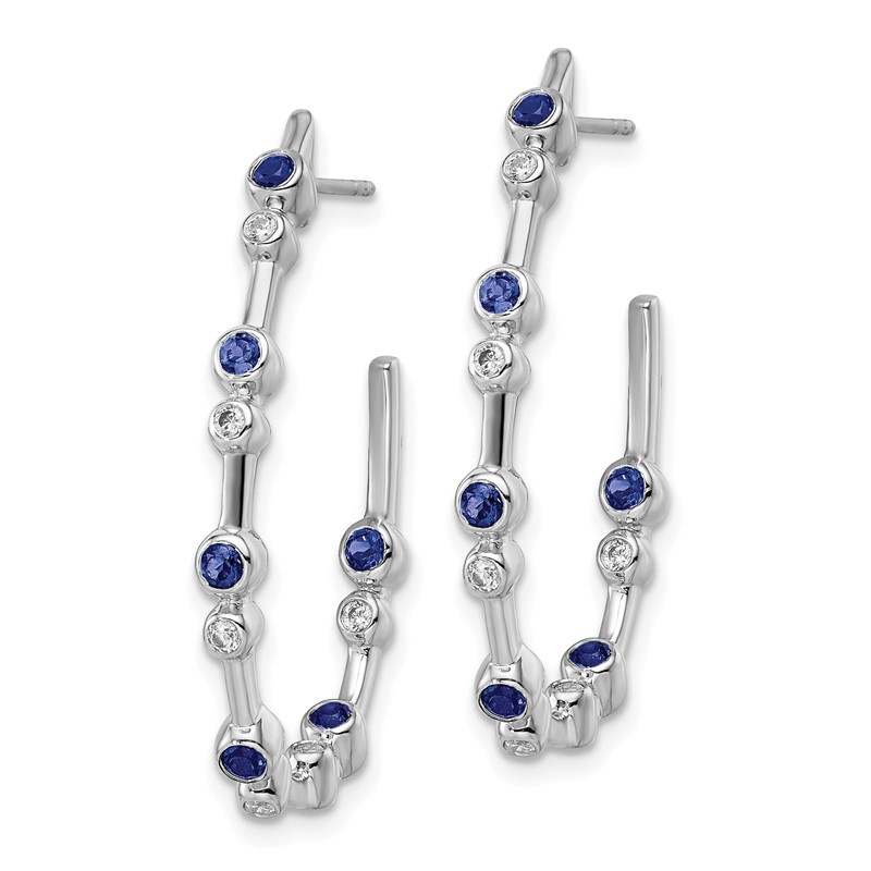 True Origin 14k White Gold 1/5 carat Lab Grown Diamond VS DEF and Blue Sapphire Post Hoop Earrings