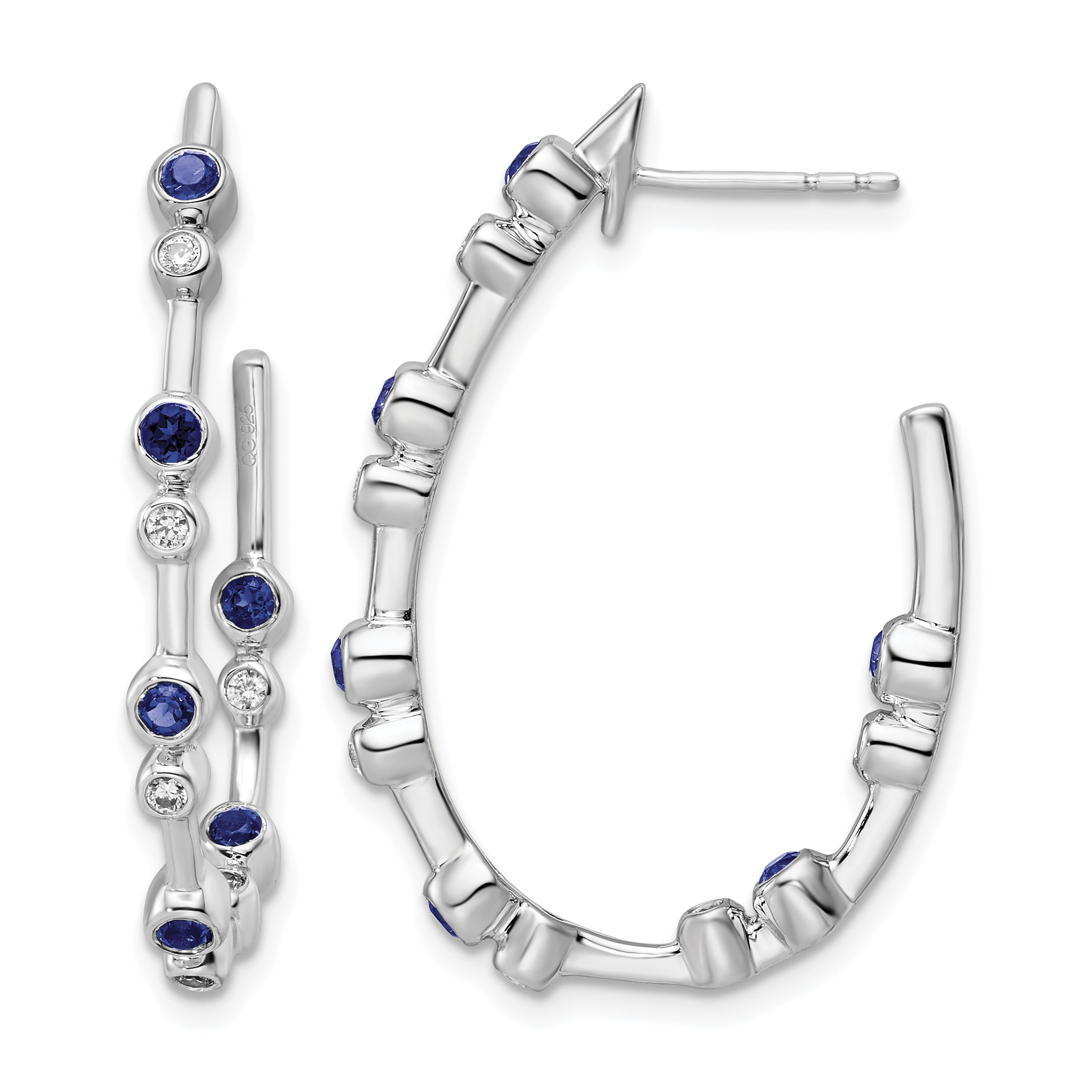 True Origin 14k White Gold 1/5 carat Lab Grown Diamond VS DEF and Blue Sapphire Post Hoop Earrings (EM8616-SA-018-WLD)