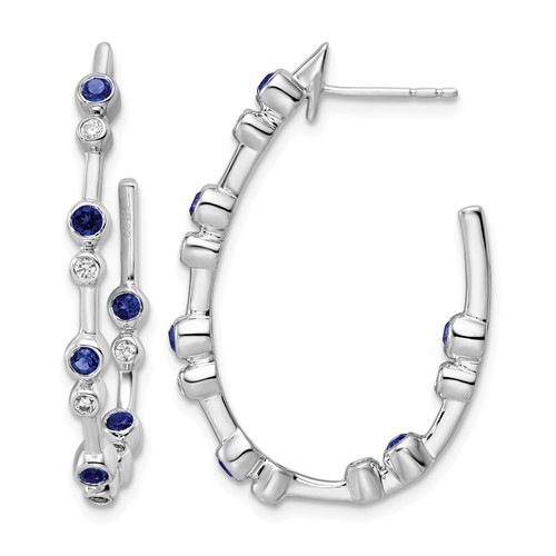 True Origin 14K White Gold 0.20 Carat Lab Grown Diamond VS+ F+ & Blue Sapphire Post Hoop Complete Earrings