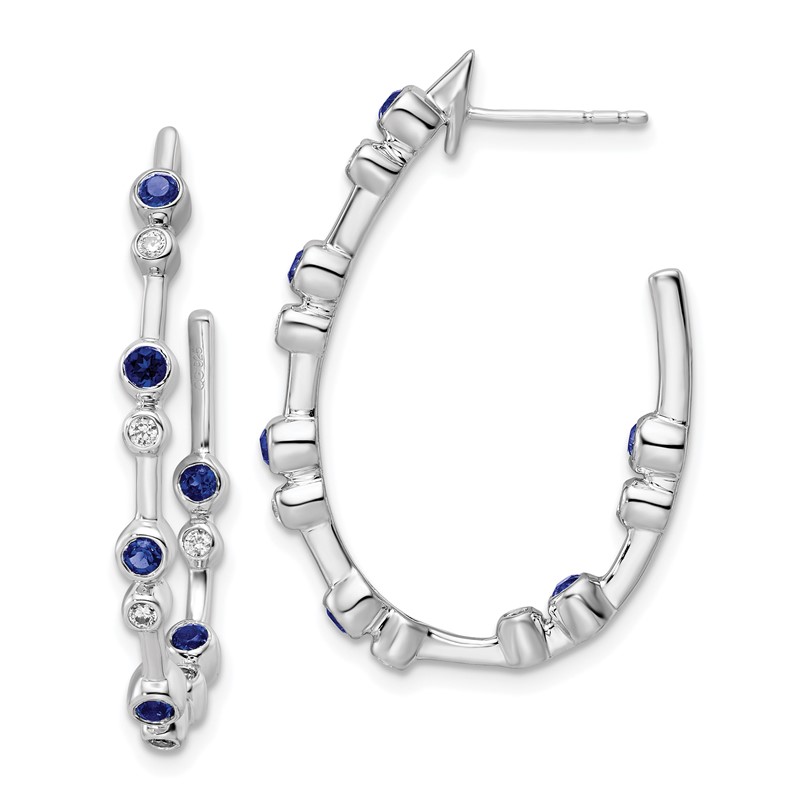 True Origin 14k White Gold 1/5 carat Lab Grown Diamond VS DEF and Blue Sapphire Post Hoop Earrings