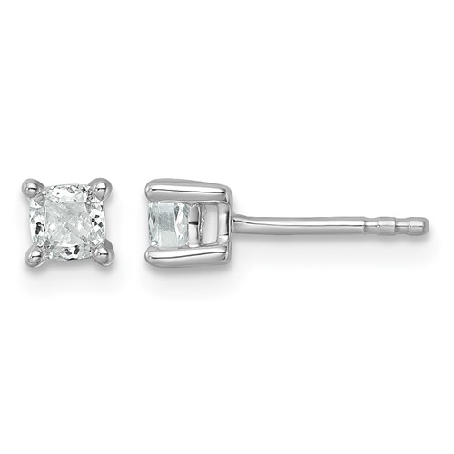 14K White Gold 0.50 Carat Certified Lab Grown Diamond VS+ F+ Cushion Complete Four Prong Stud Earrings