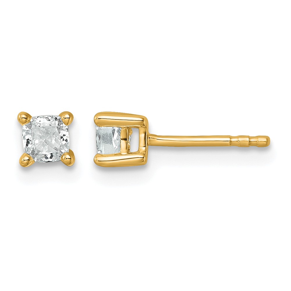 14K Yellow Gold 0.50 Carat Lab Grown Diamond VS+ F+ Cushion Complete Four Prong Stud Earrings