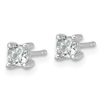 14K White Gold 0.75 Carat Lab Grown Diamond VS+ F+ Cushion Complete Four Prong Stud Earrings view 2