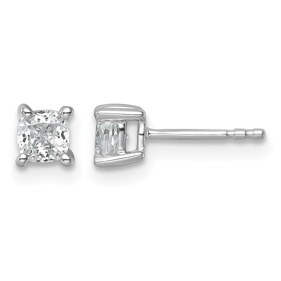 14k White Gold 3/4 carat Lab Grown Diamond VS+ F+ Cushion Complete Four Prong Stud Earrings (EM8794-075-WLD)