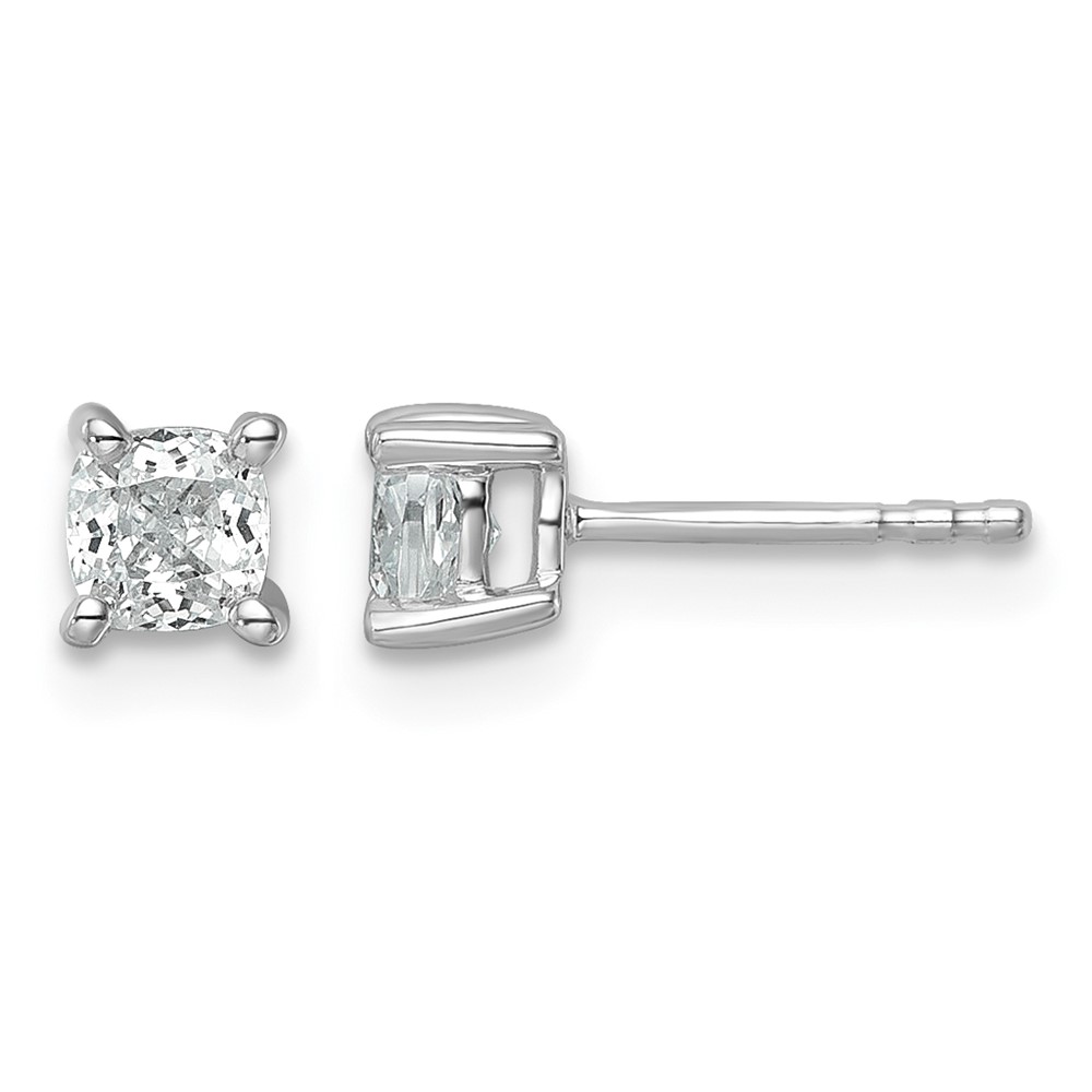 14K White Gold 0.75 Carat Lab Grown Diamond VS+ F+ Cushion Complete Four Prong Stud Earrings