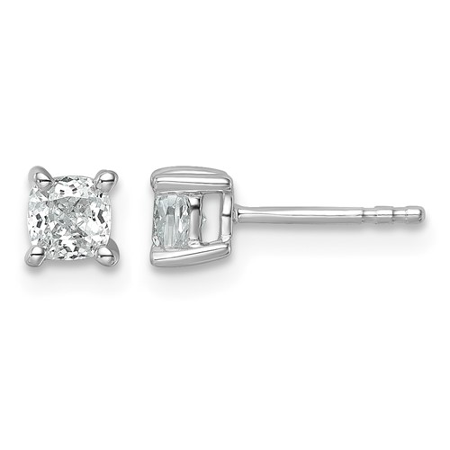 14K White Gold 0.75 Carat Lab Grown Diamond VS SI+ G+ Cushion Complete Four Prong Stud Earrings