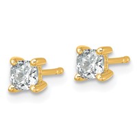 14K Yellow Gold 0.75 Carat Certified Lab Grown Diamond VS SI+ G+ Cushion Complete Four Prong Stud Earrings view 2
