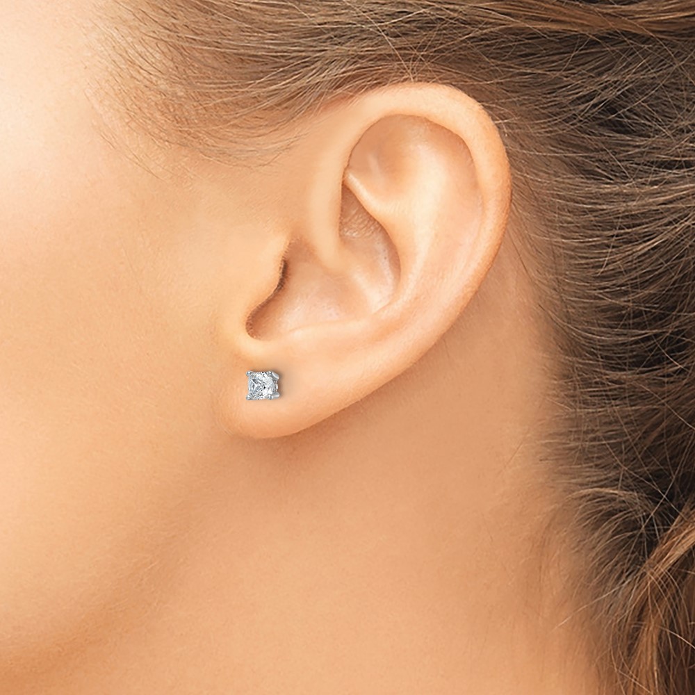14k White Gold 1 carat Lab Grown Diamond VS+ F+ Cushion Complete Four Prong Stud Earrings (EM8794-100-WLD)