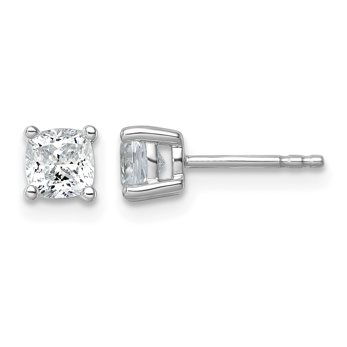 14k White Gold 1 carat Lab Grown Diamond VS+ F+ Cushion Complete Four Prong Stud Earrings (EM8794-100-WLD)