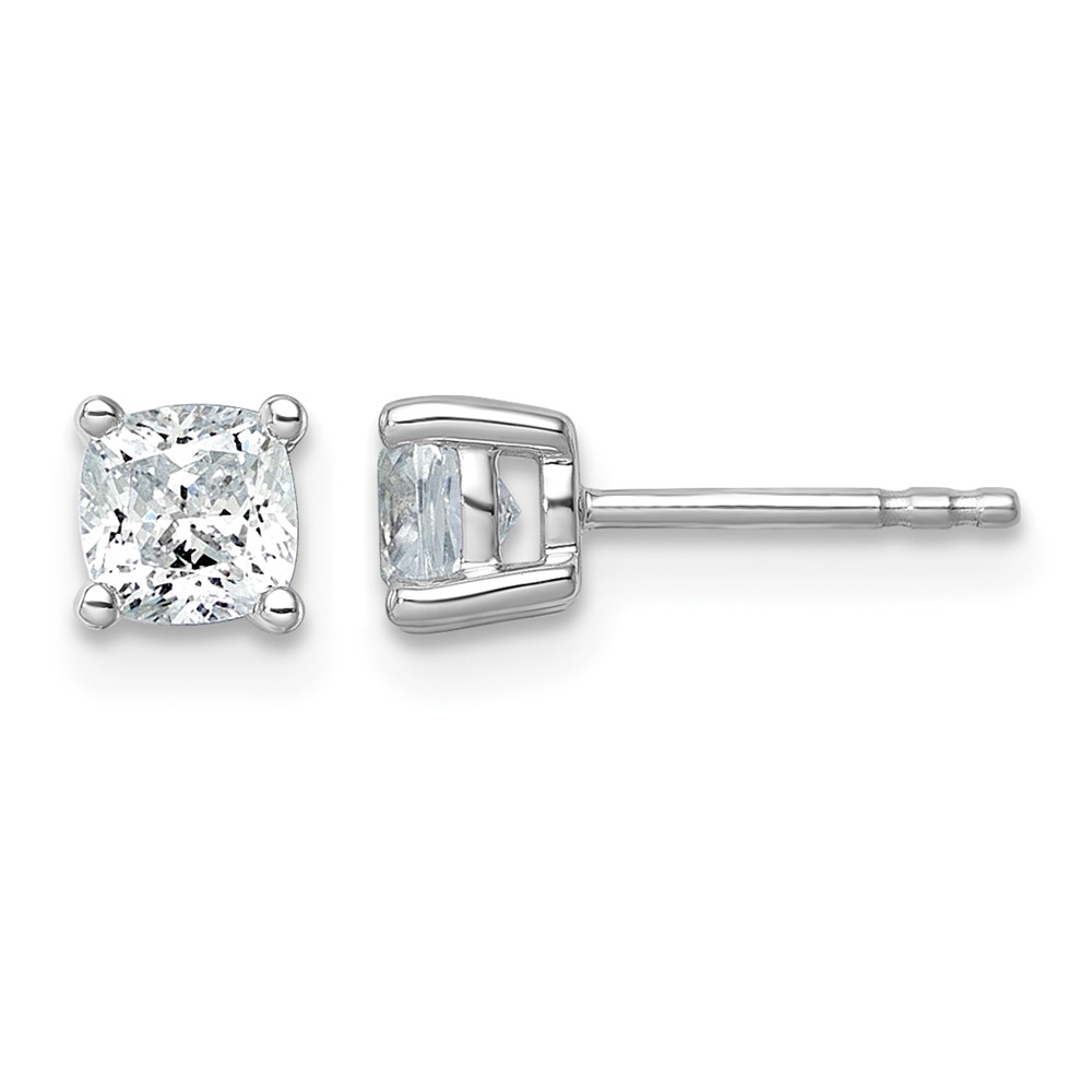 14k White Gold 1 carat Lab Grown Diamond VS+ F+ Cushion Complete Four Prong Stud Earrings (EM8794-100-WLD)