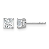 14K White Gold 1 Carat Lab Grown Diamond VS+ F+ Cushion Complete Four Prong Stud Earrings view 1