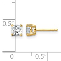 14K Yellow Gold 1 Carat Certified Lab Grown Diamond VS+ F+ Cushion Complete Four Prong Stud Earrings view 4
