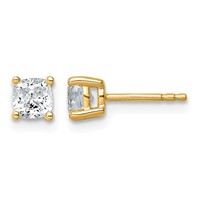 14K Yellow Gold 1 Carat Certified Lab Grown Diamond VS+ F+ Cushion Complete Four Prong Stud Earrings view 1