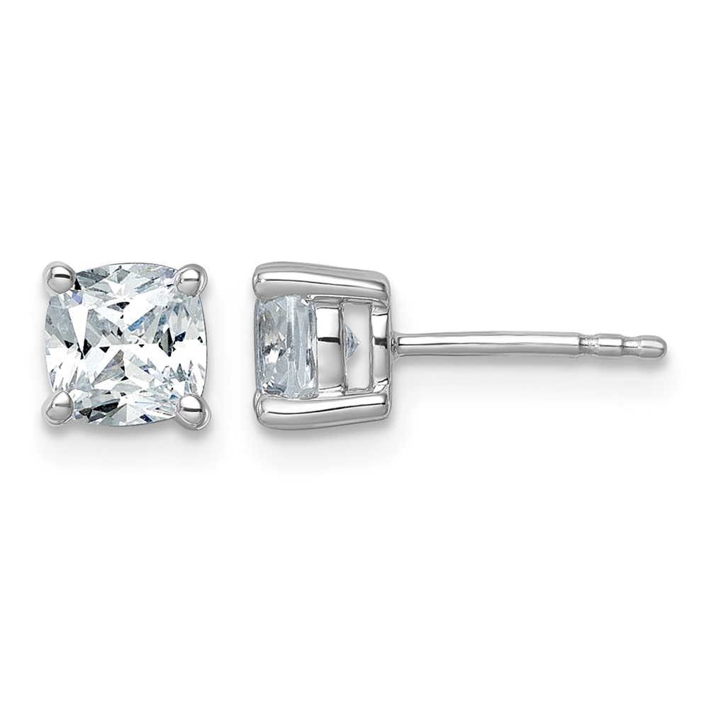 14K White Gold 1.50 Carat Lab Grown Diamond VS SI+ G+ Cushion Complete Four Prong Stud Earrings
