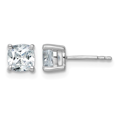 14K White Gold 1.50 Carat Lab Grown Diamond VS SI+ G+ Cushion Complete Four Prong Stud Earrings