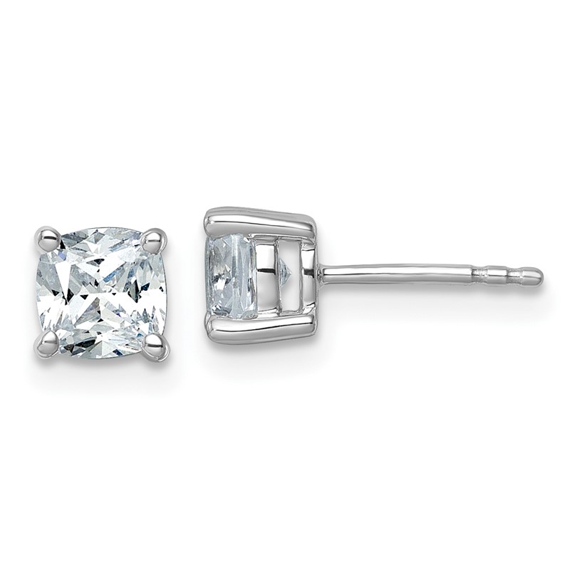 14k White Gold 1 1/2 ctw Certified Lab Grown Diamond VS/SI+ G+ Cushion 4 Prong Heavy Wt. Stud Earrings