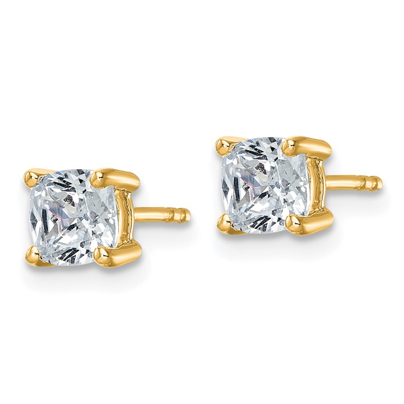 14k Yellow Gold 1 1/2 ctw Certified Lab Grown Diamond VS+ F+ Cushion 4 Prong Heavy Wt. Stud Earrings