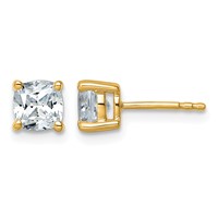 14K Yellow Gold 1.50 Carat Certified Lab Grown Diamond VS SI+ G+ Cushion Complete Four Prong Stud Earrings view 1