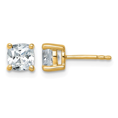 14K Yellow Gold 1.50 Carat Certified Lab Grown Diamond VS SI+ G+ Cushion Complete Four Prong Stud Earrings