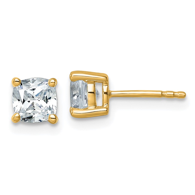 14k Yellow Gold 1 1/2 ctw Certified Lab Grown Diamond VS+ F+ Cushion 4 Prong Heavy Wt. Stud Earrings