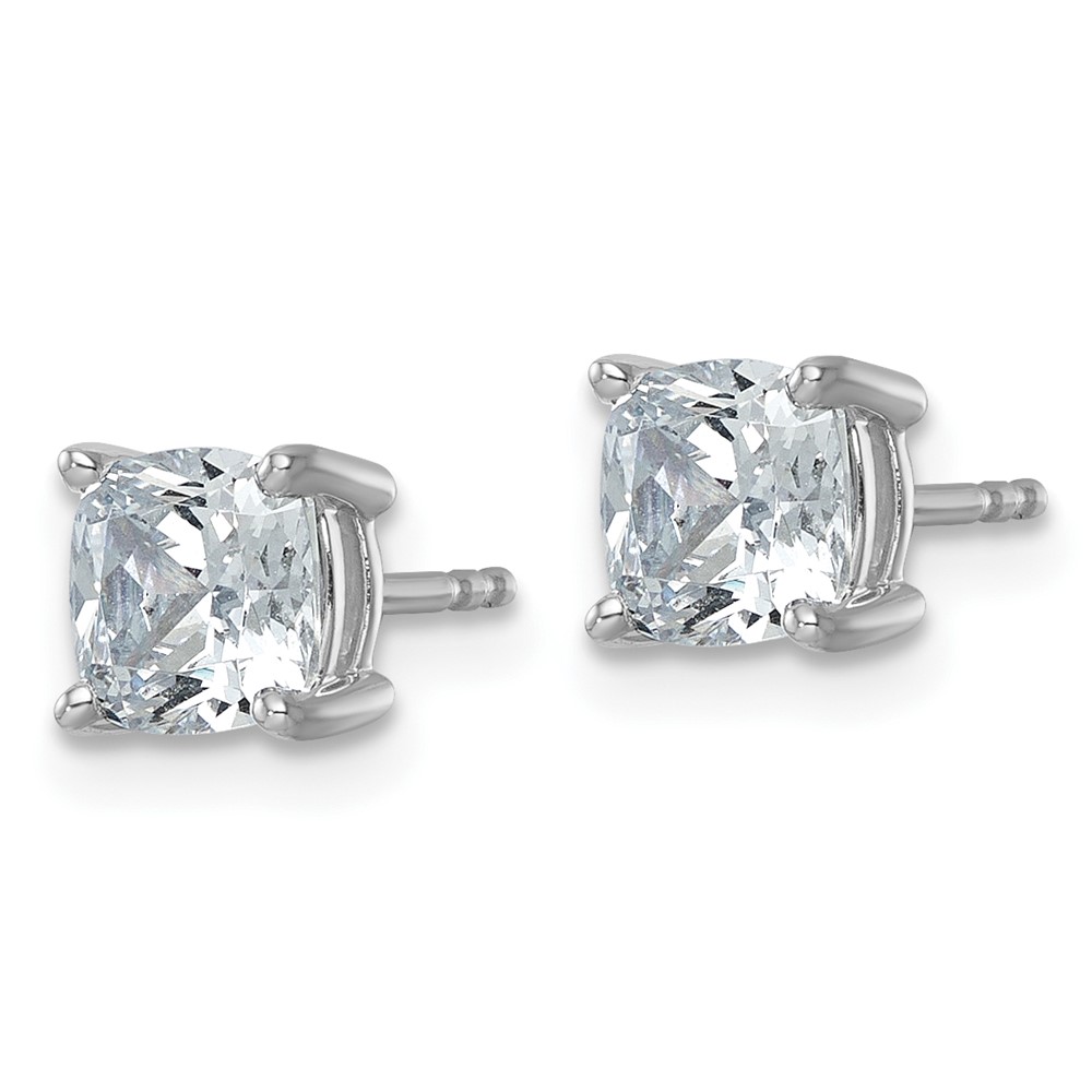 14k White Gold 2 carat Lab Grown Diamond VS/SI+ G+ Cushion Complete Four Prong Stud Earrings (EM8794-200-WLG)