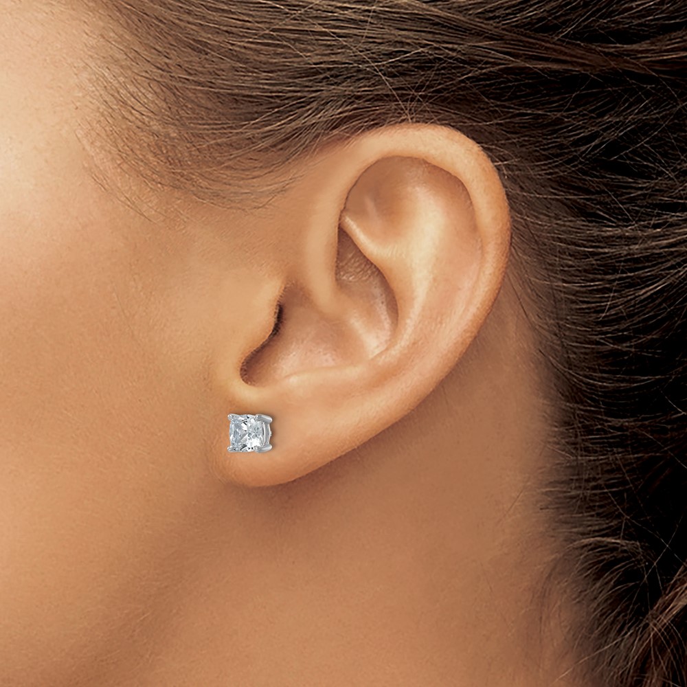 14k White Gold 2 carat Lab Grown Diamond VS/SI+ G+ Cushion Complete Four Prong Stud Earrings (EM8794-200-WLG)