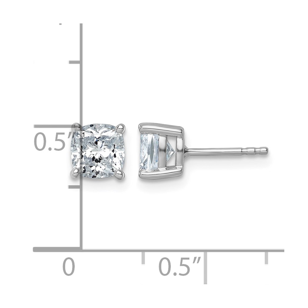 14k White Gold 2 carat Lab Grown Diamond VS/SI+ G+ Cushion Complete Four Prong Stud Earrings (EM8794-200-WLG)