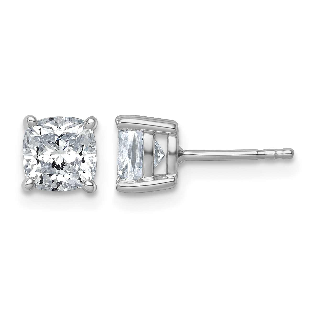 14k White Gold 2 carat Lab Grown Diamond VS/SI+ G+ Cushion Complete Four Prong Stud Earrings (EM8794-200-WLG)