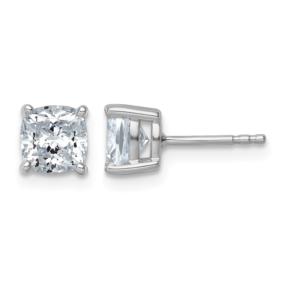 14k White Gold 2 carat Lab Grown Diamond VS/SI+ G+ Cushion Complete Four Prong Stud Earrings (EM8794-200-WLG)