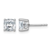 14K White Gold 2 Carat Certified Lab Grown Diamond VS+ F+ Cushion Complete Four Prong Stud Earrings view 1
