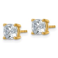 14K Yellow Gold 2 Carat Lab Grown Diamond VS+ F+ Cushion Complete Four Prong Stud Earrings view 2