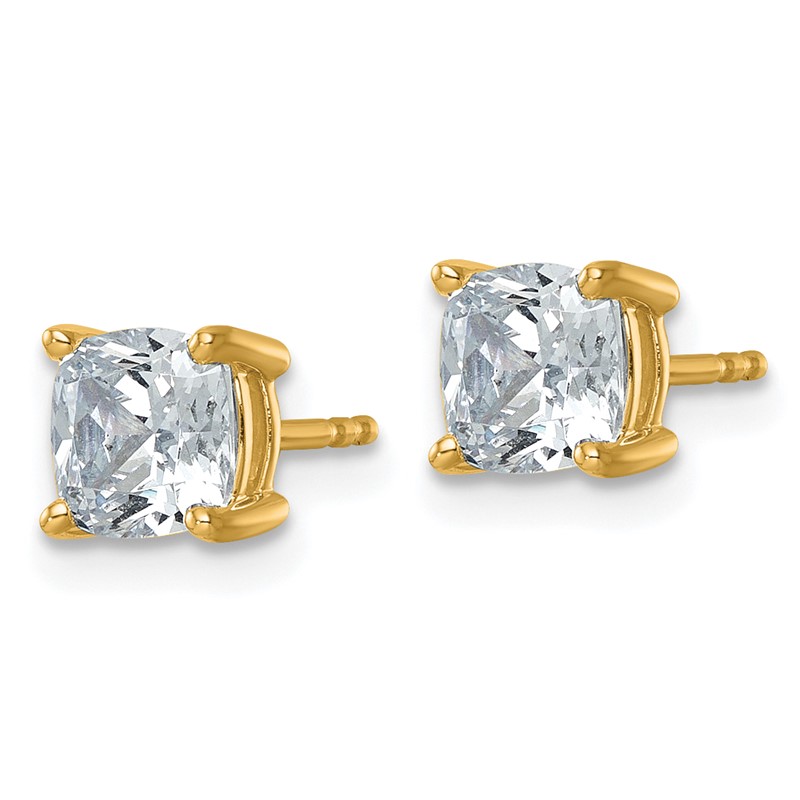 14k Yellow Gold 2 ctw Lab Grown Diamond VS+ F+ Cushion 4 Prong Heavy Wt. Stud Earrings