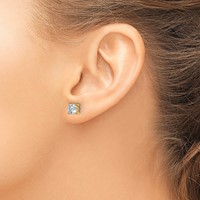 14K Yellow Gold 2 Carat Lab Grown Diamond VS+ F+ Cushion Complete Four Prong Stud Earrings view 3