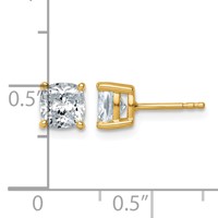14K Yellow Gold 2 Carat Lab Grown Diamond VS+ F+ Cushion Complete Four Prong Stud Earrings view 4