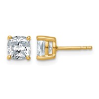 14K Yellow Gold 2 Carat Lab Grown Diamond VS+ F+ Cushion Complete Four Prong Stud Earrings view 1