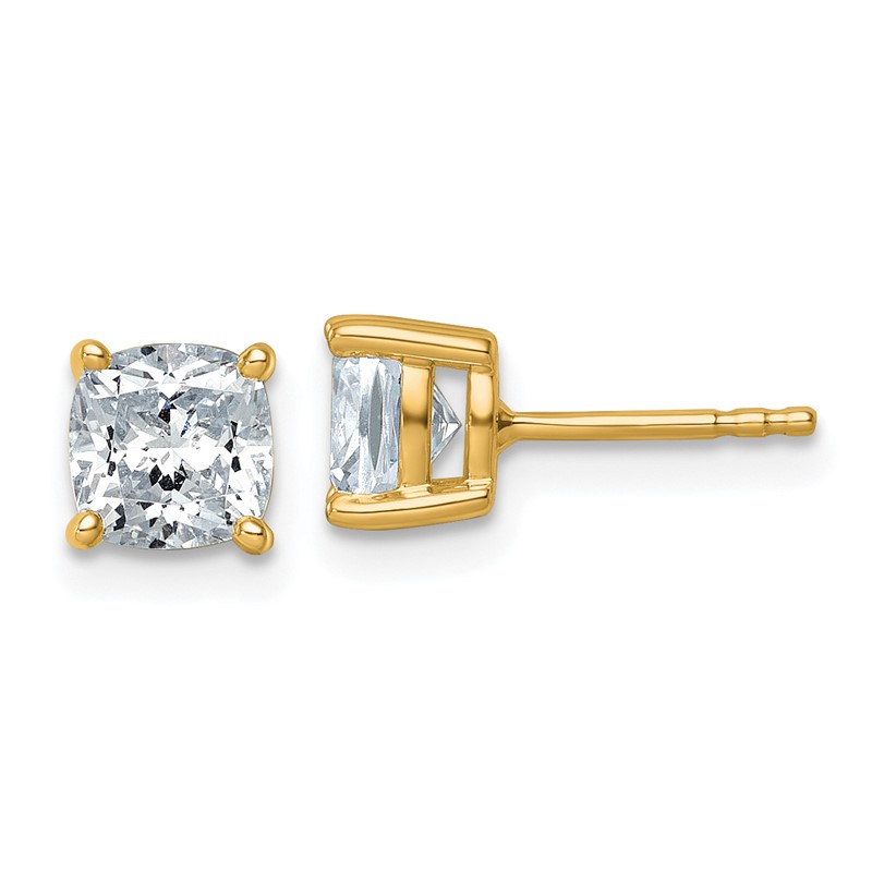 14k Yellow Gold 2 ctw Lab Grown Diamond VS+ F+ Cushion 4 Prong Heavy Wt. Stud Earrings