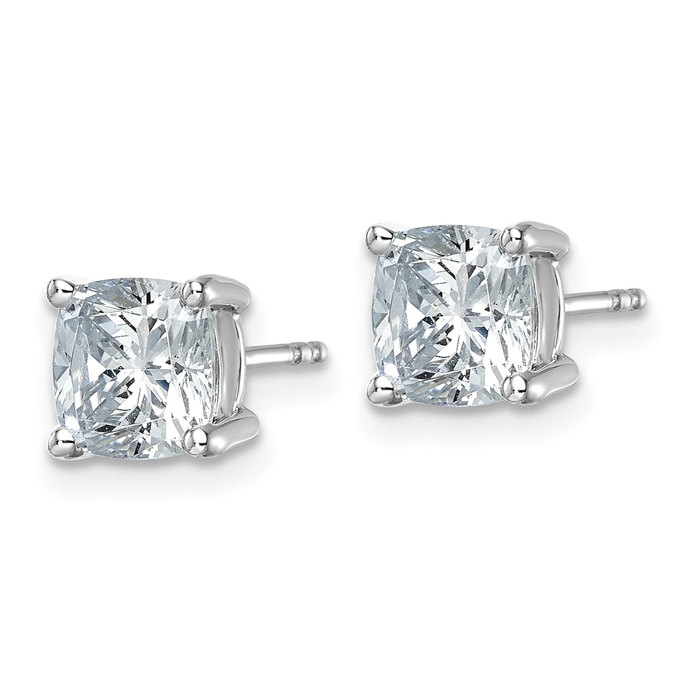 14k White Gold 3 carat Certified Lab Grown Diamond VS+ F+ Cushion Complete Four Prong Stud Earrings (EM8794-300C-WLD)