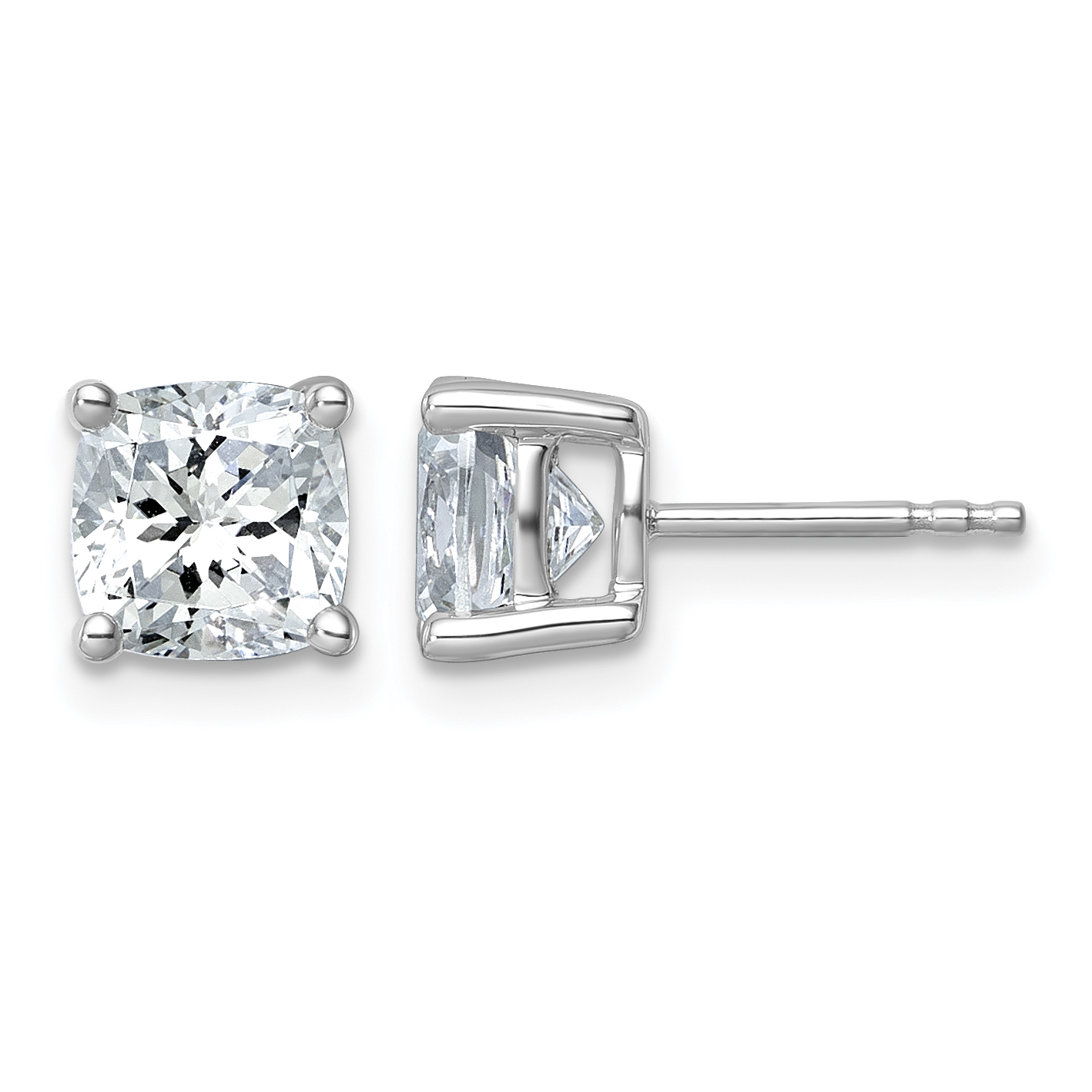 14k White Gold 3 carat Certified Lab Grown Diamond VS+ F+ Cushion Complete Four Prong Stud Earrings (EM8794-300C-WLD)