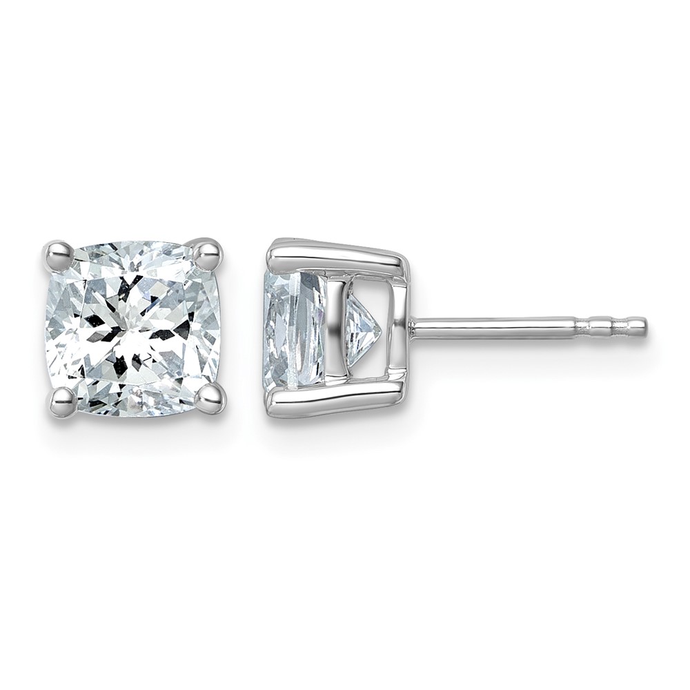 14K White Gold 3 Carat Lab Grown Diamond VS+ F+ Cushion Complete Four Prong Stud Earrings