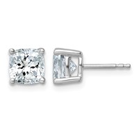 14K White Gold 3 Carat Lab Grown Diamond VS+ F+ Cushion Complete Four Prong Stud Earrings view 1
